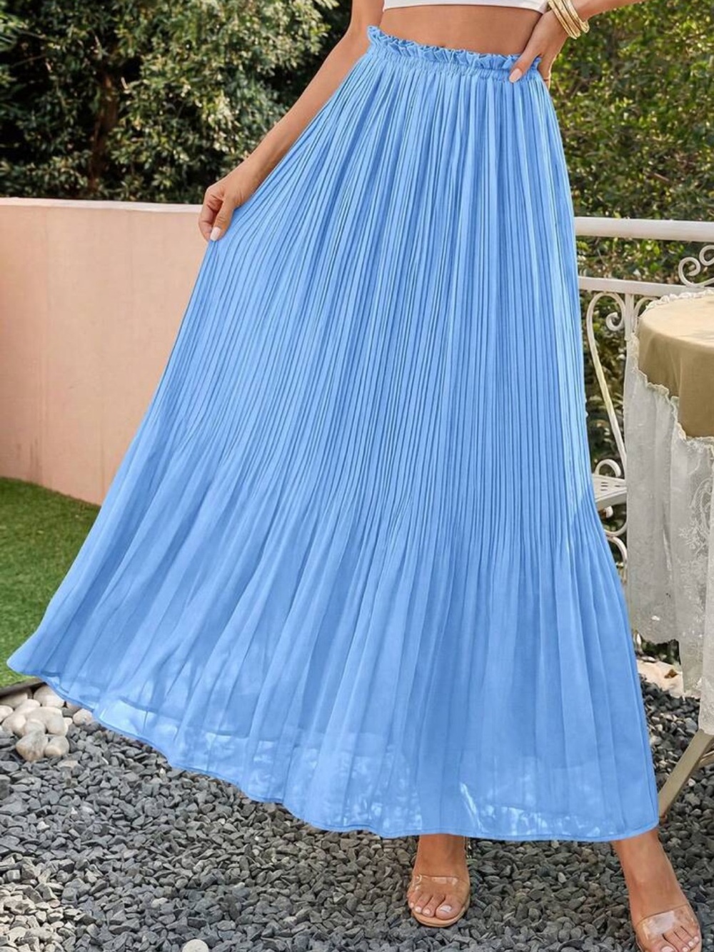 Pleated Baby Blue  Maxi Skirt - Elegant Women's Skirt